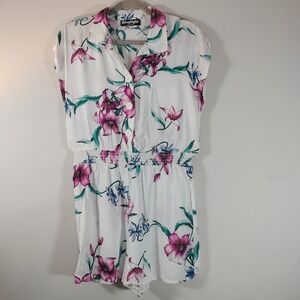 Stoplight California Vintage Tropical Bird Floral Romper Navy Blue Rayon Size L